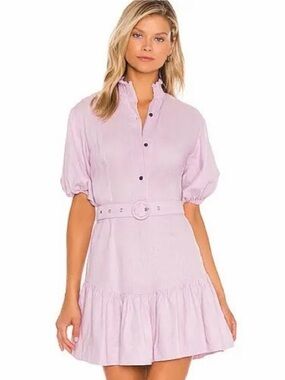 Belted Puff-Sleeve Mini Dress in Light Pink